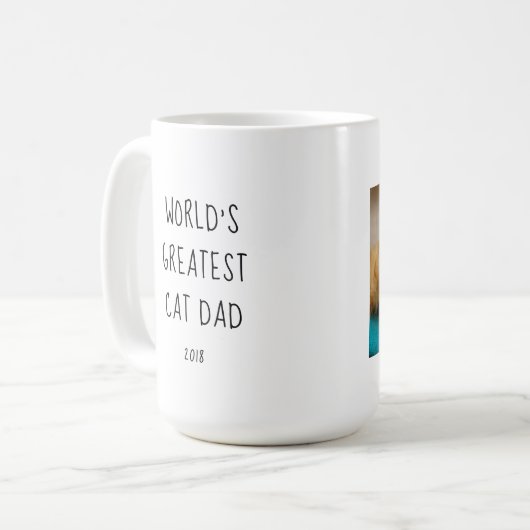 世界一の猫パパ-写真、名前、年 コーヒーマグカップ (正面左)
