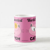 世界一甘いCAT MOM ピンクの猫の顔 コーヒーマグカップ (中央)