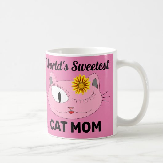 世界一甘いCAT MOM ピンクの猫の顔 コーヒーマグカップ (右)
