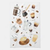 世界中から集まった水色のコーヒー飲料 キッチンタオル (縦)