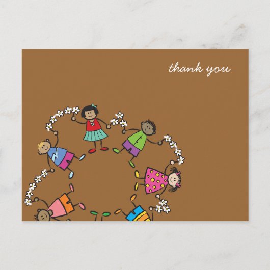 世界中でかわいい漫画の幸せな子供の友達,手を繋いで ポストカード (正面)