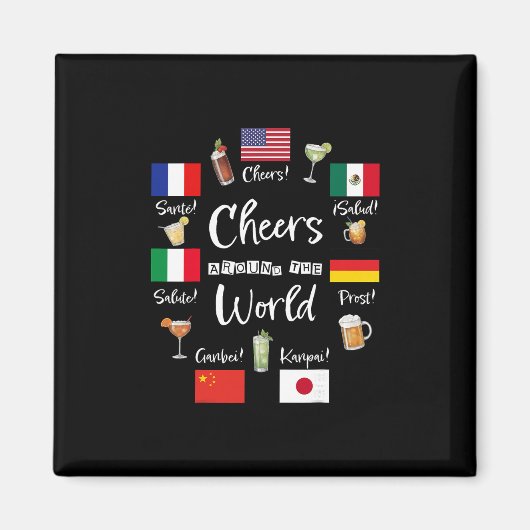 世界中での乾杯 旅行 飲酒 おもしろ マグネット (正面)