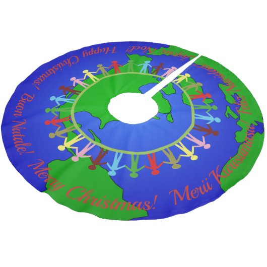 世界中でクリスマスを楽しむ ブラッシュドポリエステルツリースカート (アングル)