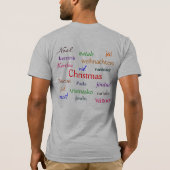 世界中のクリスマスは灰色と色が濃い Tシャツ (裏面)