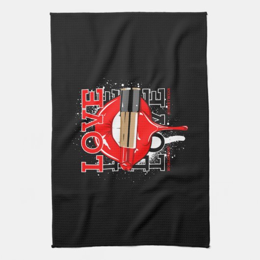 世界中のストリートウェアの唇ヴィンテージファッション キッチンタオル (縦)