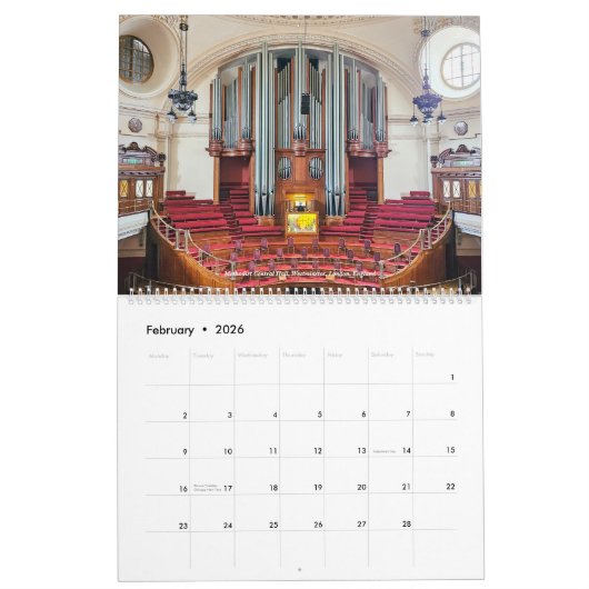 世界中のパイプオルガンのカレンダーII カレンダー (2月 2026)