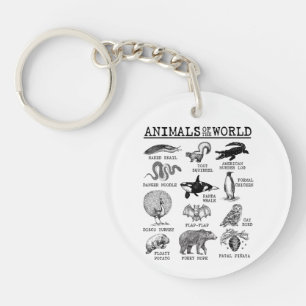 世界中の動物たち ヴィンテージ面白動物ミーム キーホルダー