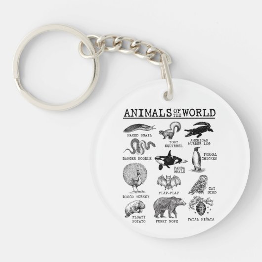 世界中の動物たち ヴィンテージ面白動物ミーム キーホルダー (正面)