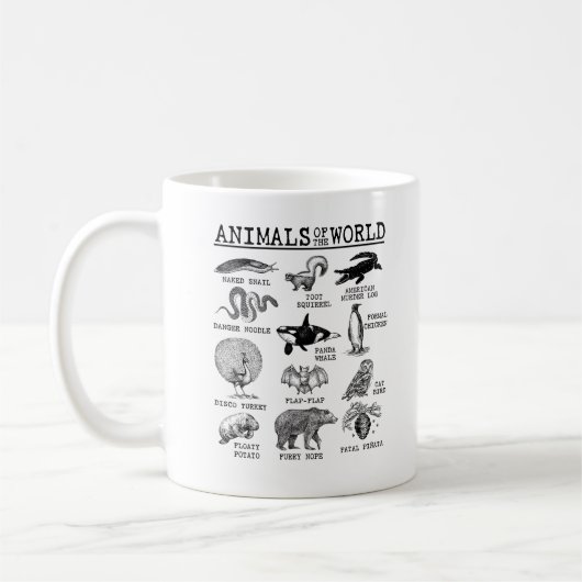 世界中の動物ヴィンテージ面白動物ミーム コーヒーマグカップ (左)