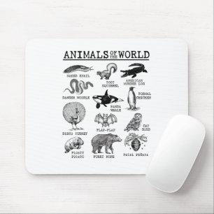 世界中の動物ヴィンテージ面白動物ミーム マウスパッド