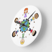 世界中の子どもたち ラウンド壁時計 (傾斜)