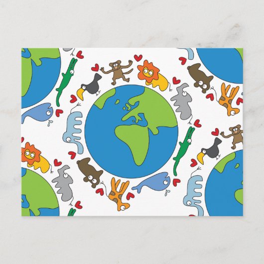 世界中の平和で可愛いアニメの動物 ポストカード (正面)