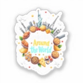 世界中を飛び回るファストフード旅行車 シール (正面)