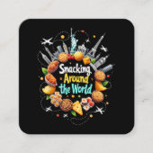 世界中を飛び回るファストフード旅行車 スクエア名刺 (正面)