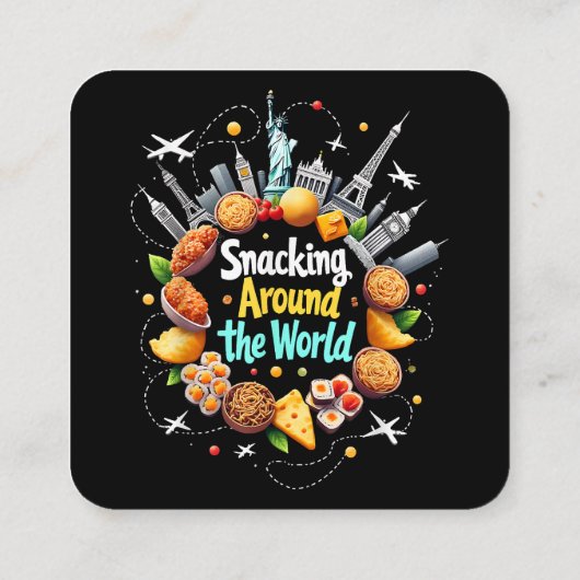 世界中を飛び回るファストフード旅行車 スクエア名刺 (裏面)