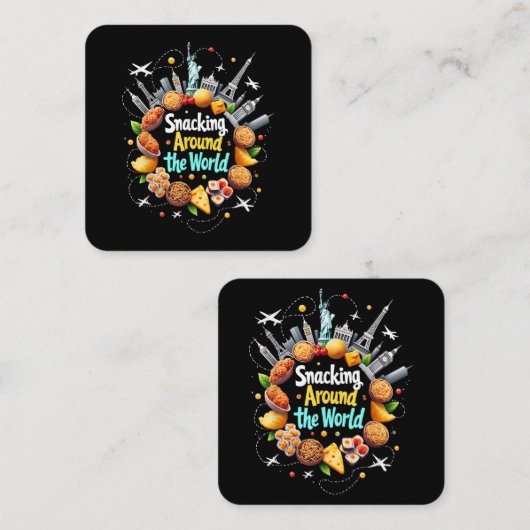 世界中を飛び回るファストフード旅行車 スクエア名刺 (正面/裏面)