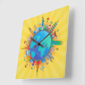 世界中 スクエア壁時計 (傾斜)