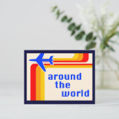 世界中: レトロ縞で飾ります インビテーションポストカード (スタンド正面)