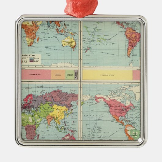 世界人口の地図 メタルオーナメント (正面)