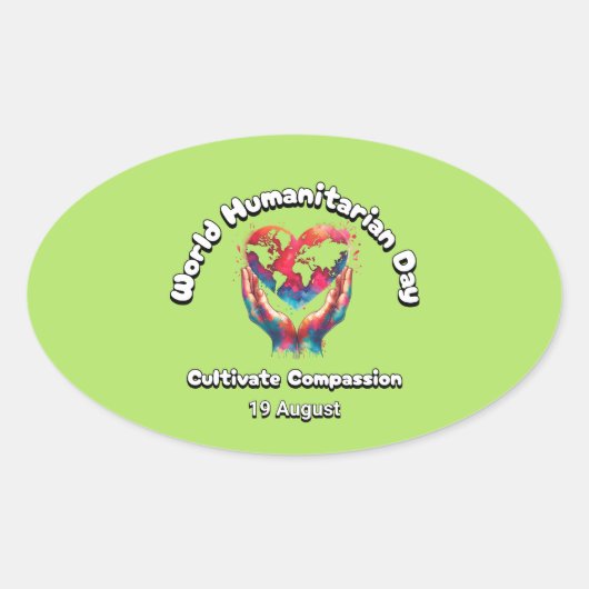世界人道主義の日 – 思いやりを育てる 楕円形シール (正面)