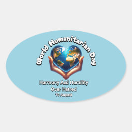 世界人道記念日。調和と人類 楕円形シール