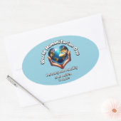 世界人道記念日。調和と人類 楕円形シール (封筒)