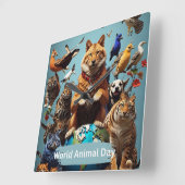 世界動物デー スクエア壁時計 (傾斜)