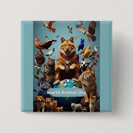 世界動物デー 缶バッジ (正面)