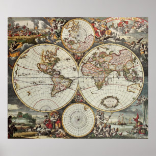 世界半球の古い地図。フレデリックによって作成 ポスター
