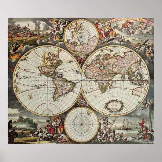 世界半球の古い地図。フレデリックによって作成 ポスター (正面)