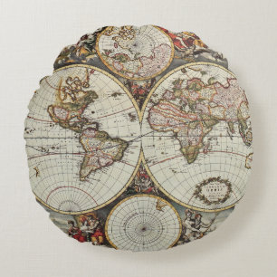 世界半球の古い地図。フレデリックによって作成 ラウンドクッション