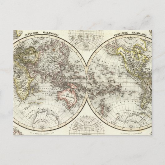 世界双半球地図 ポストカード (正面)