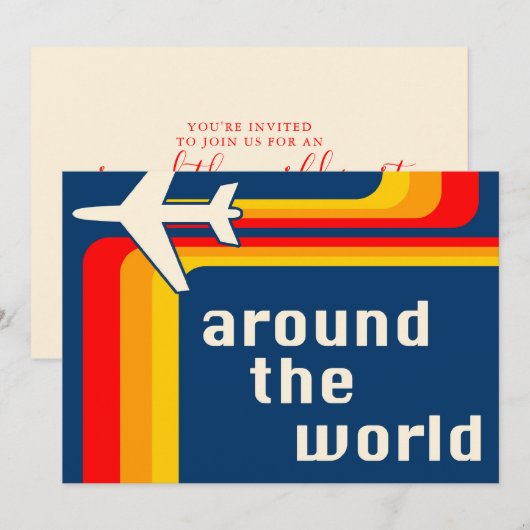 世界各地のレトロなストライプ 招待状 (正面/裏面)