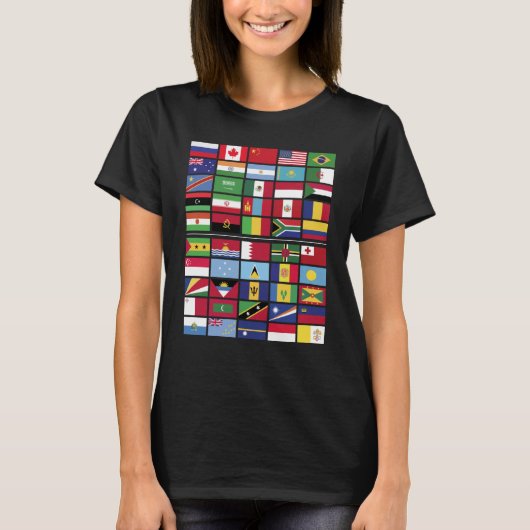 世界国旗 25の最大と25の最小の国（面積別） Tシャツ (正面)