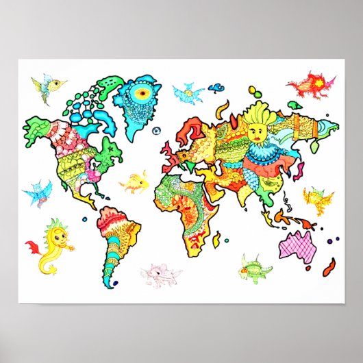 世界地図おもしろいポスター ポスター (正面)