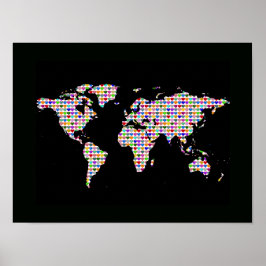 世界地図とカラフルハート ポスター