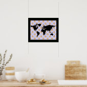 世界地図とコンパスバラ ポスター (キッチン)