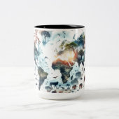 世界地図と動物マグの二重露出 ツートーンマグカップ (中央)