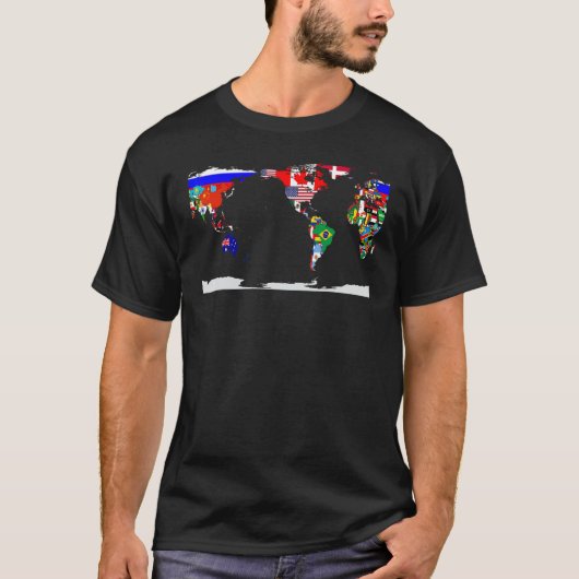 世界地図と国旗 Tシャツ (正面)