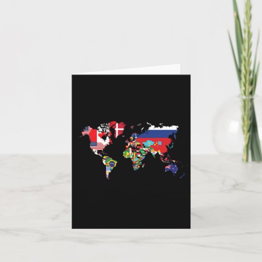 世界地図と旅行に出かけよう各国の国旗 カード (正面)