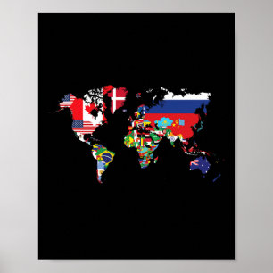 世界地図と旅行に出かけよう各国の国旗 ポスター