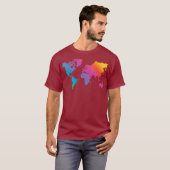 世界地図と旅行の国地理カラーアート Tシャツ (正面フル)