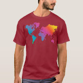 世界地図と旅行の国地理カラーアート Tシャツ (正面)