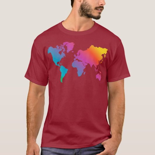 世界地図と旅行の国地理カラーアート Tシャツ (正面)