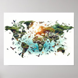 世界地図と森のポスターの二重公開 ポスター