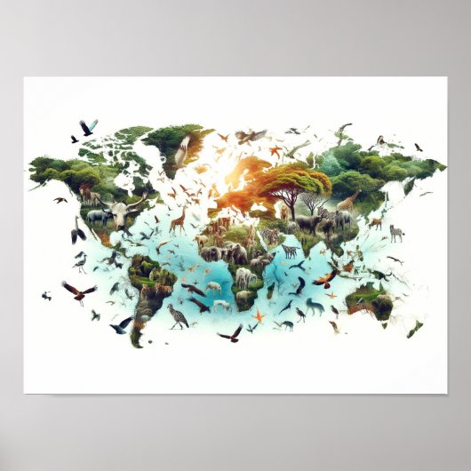 世界地図と森のポスターの二重公開 ポスター (正面)