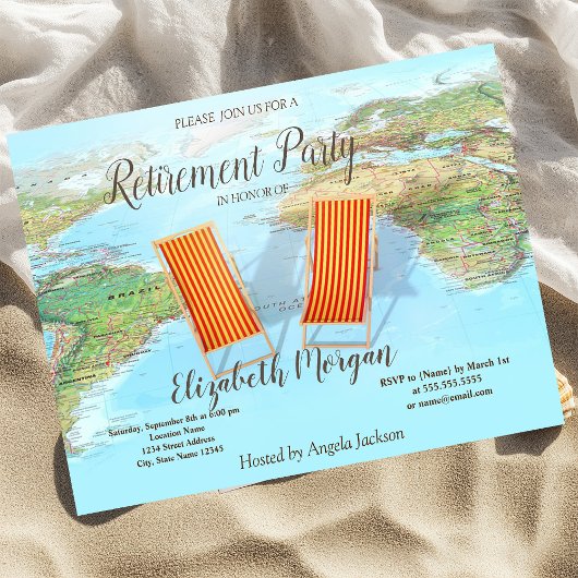世界地図と椅子の退職パーティ 招待状