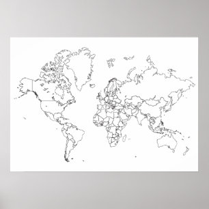世界地図のアウトラインポスター ポスター