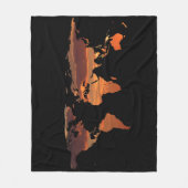 世界地図のシルエット-ロマンチックな日没 フリースブランケット (正面)
