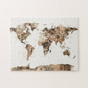 世界地図のセピア色の水彩画の地図 ジグソーパズル